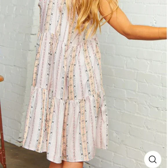 BOHO STRIPE HALTER TIERED DRESS  1x 2x - Picture 3 of 3